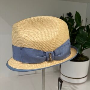Gucci Straw Fedora with Periwinkle Band - Size M